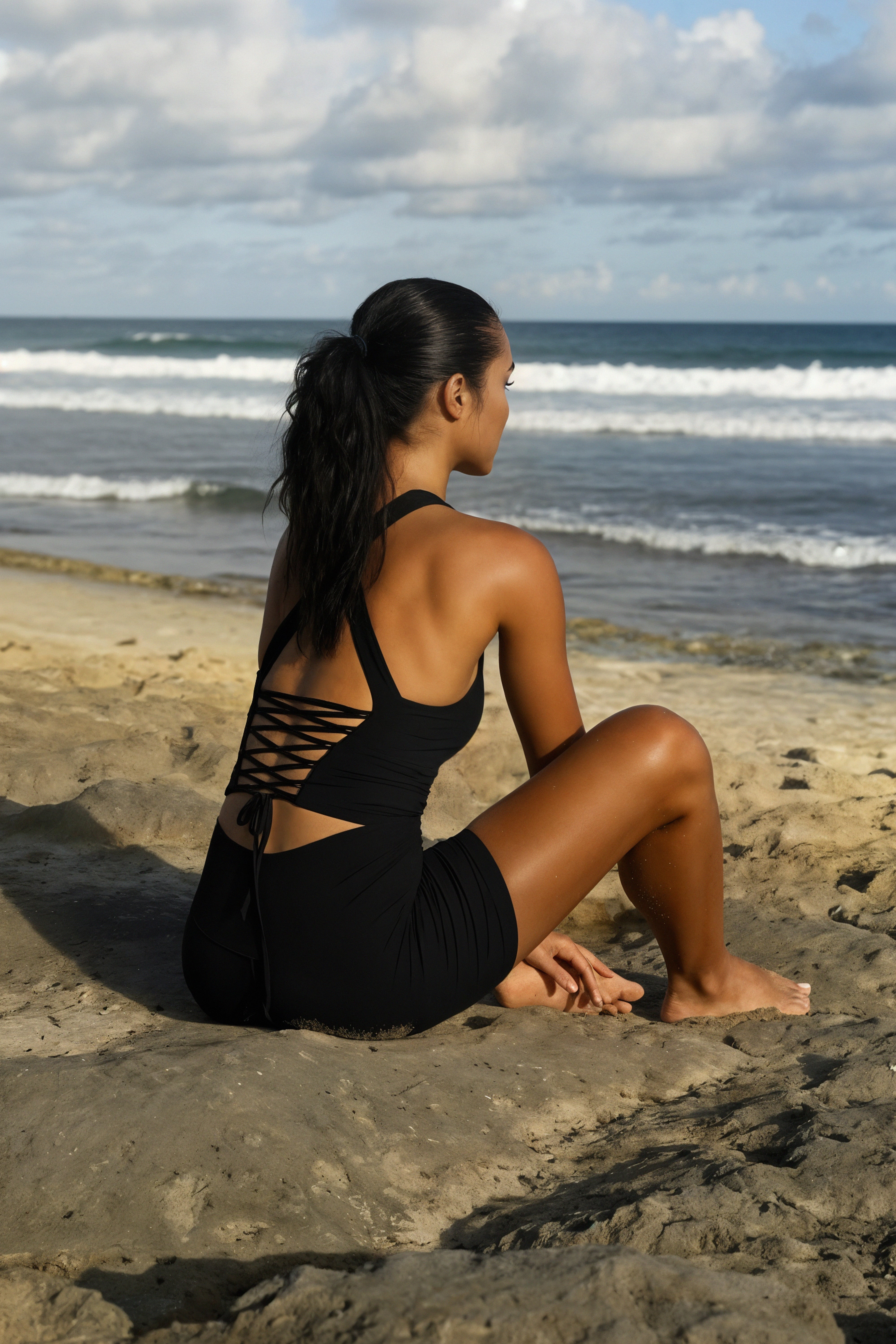 women in a sustainable yoga tank top and bamboo yoga shorts